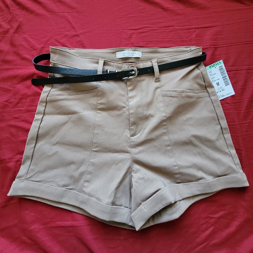 Papaya Khaki Belted Short
